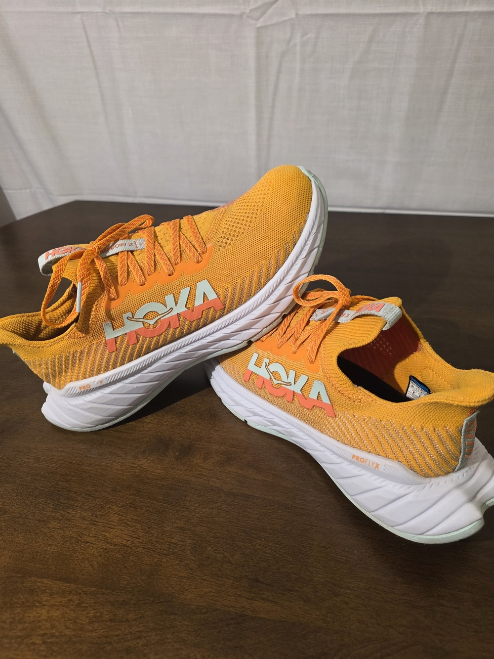 HOKA "Carbon X 3"  Orange Yellow Camellia Pink Running Shoes Sz 9